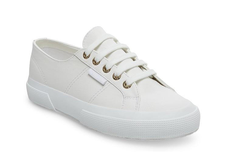 Superga 2750 Nappaleau White Gold Leather Outlet Online Womens Superga Leather Shoes Online 6398